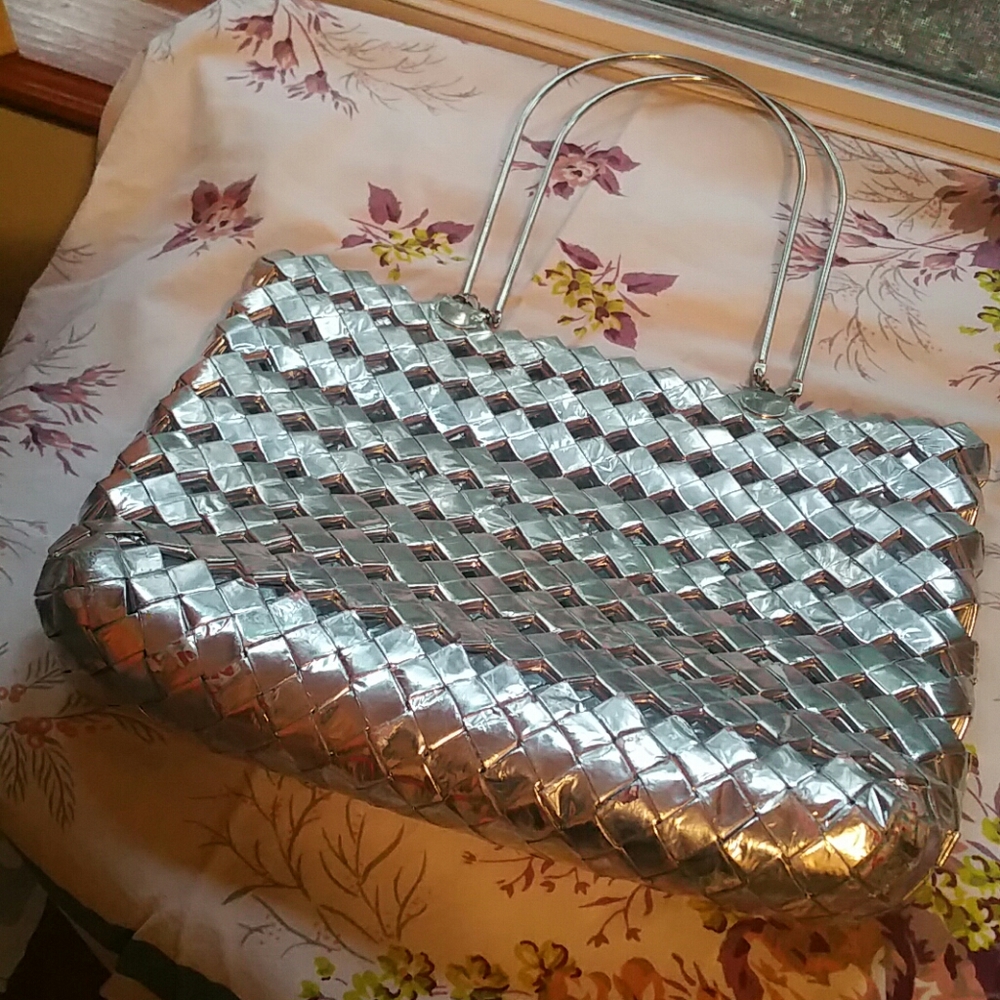 Silver gum wrapper tote bag.